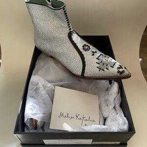 Melon Katakia Silver Embroidered Ankle Boots
